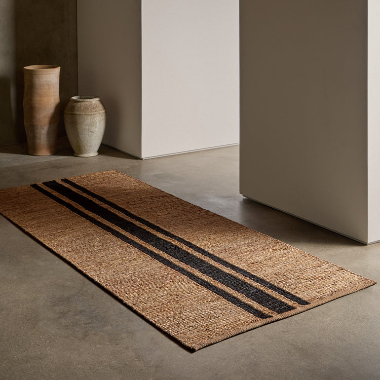 Triple Stripe Jute Runner 3.5Ft X 9Ft in Natural/Charcoal Stripe | James Perse Los Angeles