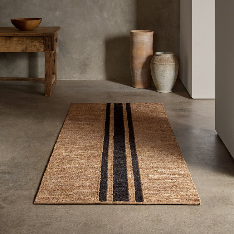Triple Stripe Jute Runner 3.5Ft X 9Ft in Natural/Charcoal Stripe | James Perse Los Angeles