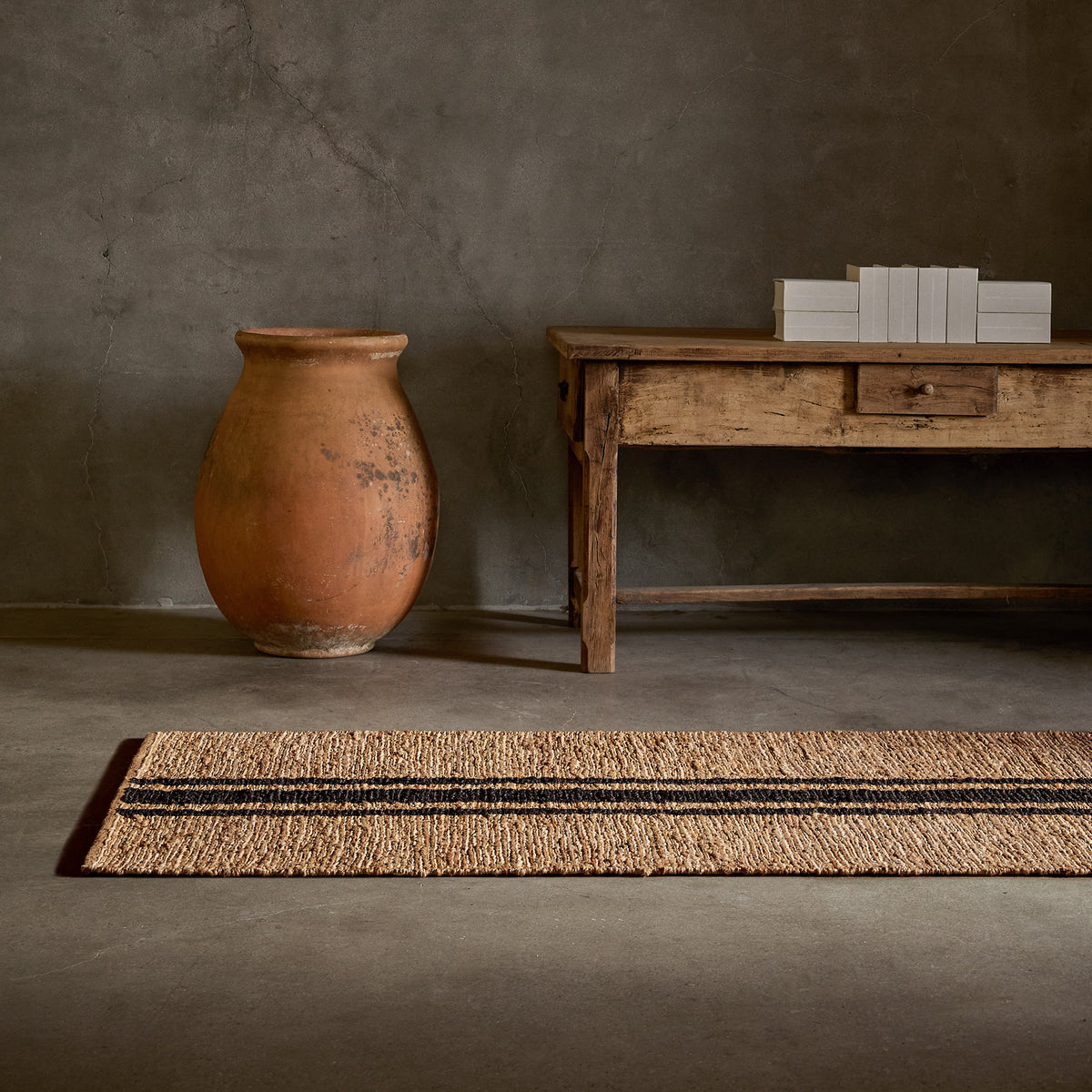 Triple Stripe Jute Runner 3.5Ft X 9Ft in Natural/Charcoal Stripe | James Perse Los Angeles
