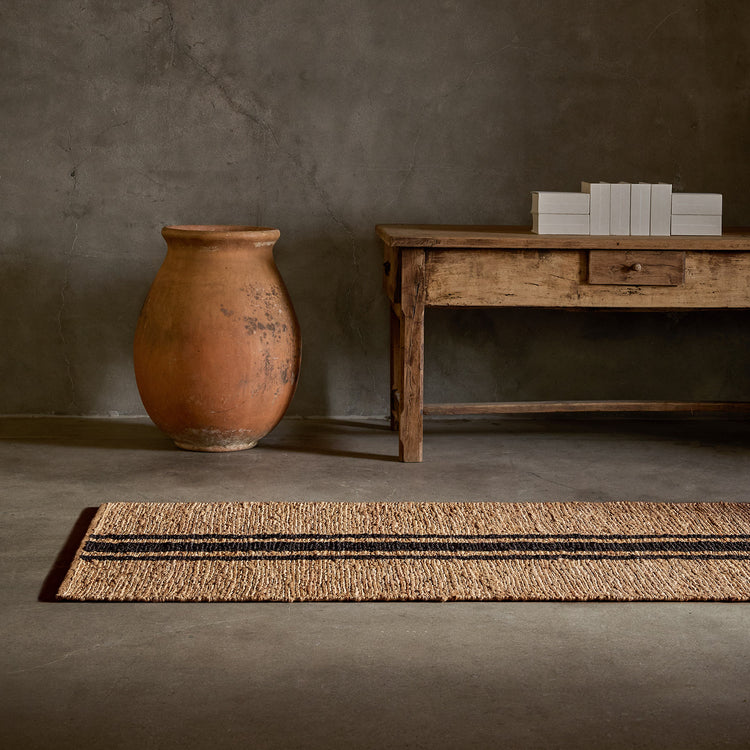 Triple Stripe Jute Runner 3.5Ft X 9Ft in Natural/Charcoal Stripe | James Perse Los Angeles