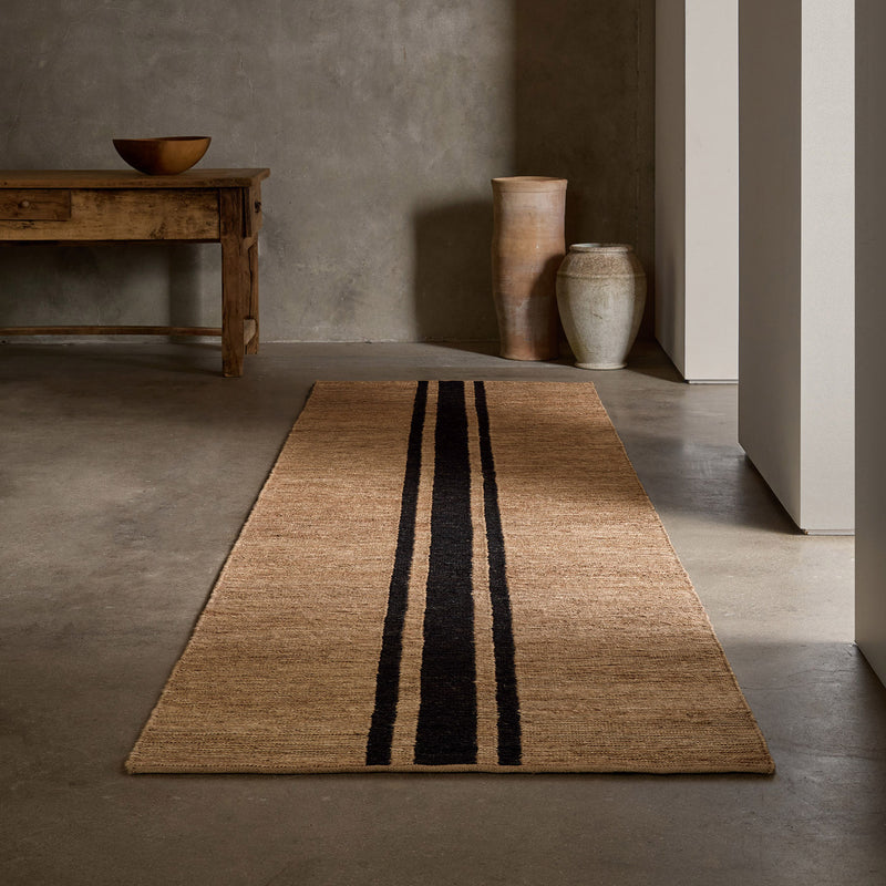 Triple Stripe Jute Runner 3.5Ft X 14Ft - Natural/Charcoal Stripe | James Perse Los Angeles