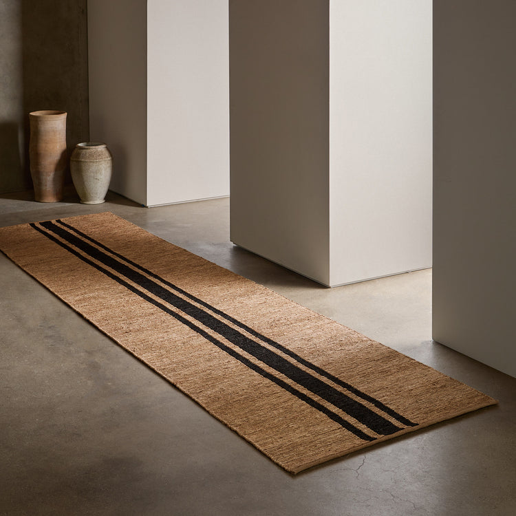 Triple Stripe Jute Runner 3.5Ft X 14Ft - Natural/Charcoal Stripe | James Perse Los Angeles