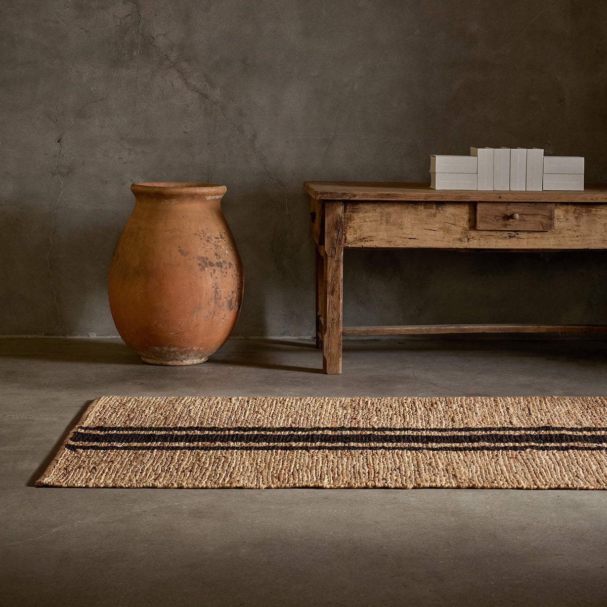 Triple Stripe Jute Runner 3.5Ft X 14Ft - Natural/Charcoal Stripe | James Perse Los Angeles