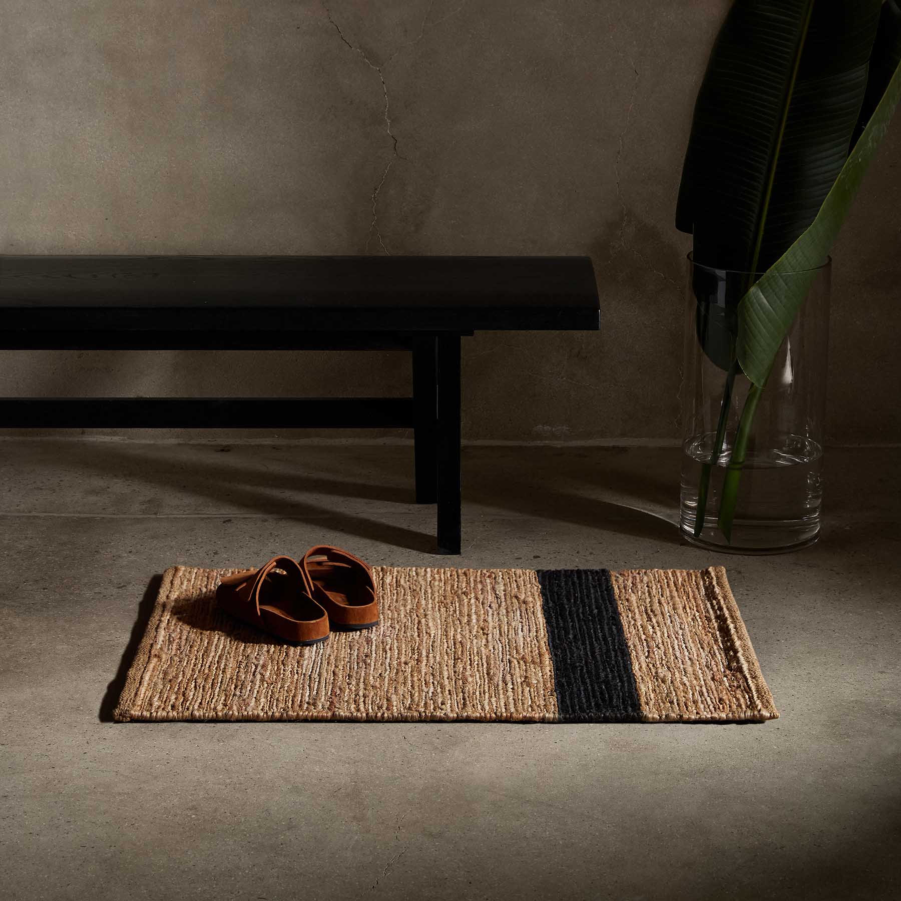 Jute Entry Mat - Natural/Charcoal Stripe | James Perse Los Angeles