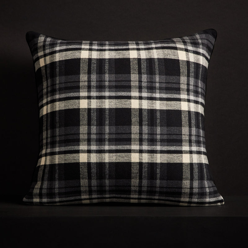 Plaid Throw Pillow With Piping - Black/Ivory Plaid | James Perse Los Angeles