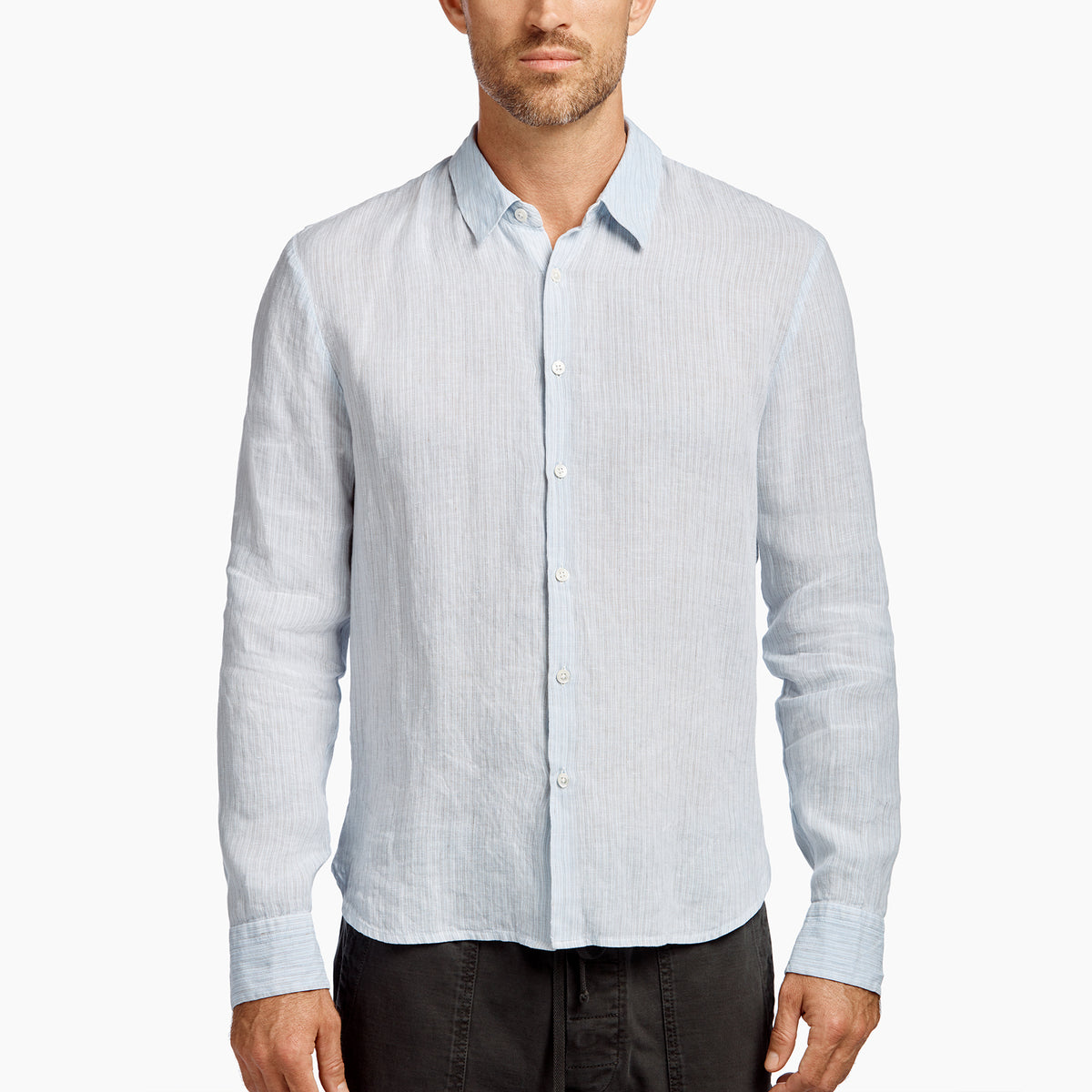 Slim Fit Broken Stripe Lin Shr in Memory Pigment | James Perse Los Angeles