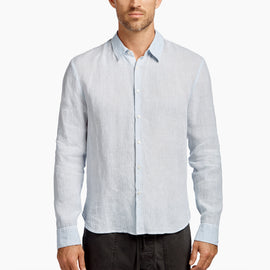 Slim Fit Broken Stripe Lin Shr in Memory Pigment | James Perse Los Angeles
