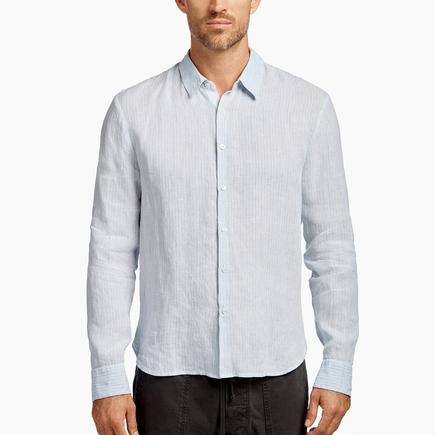 Slim Fit Broken Stripe Lin Shr in Memory Pigment | James Perse Los Angeles