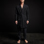 Brushed Thermal Knit Hooded Robe in Black | James Perse Los Angeles