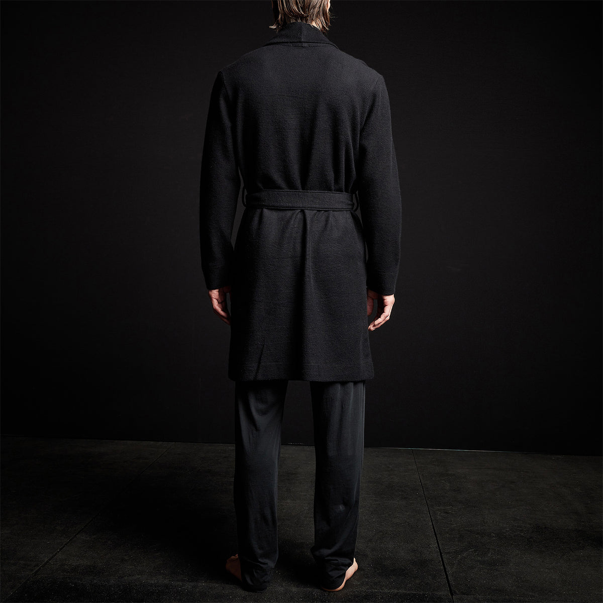 Brushed Thermal Knit Hooded Robe in Black | James Perse Los Angeles