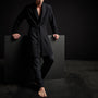 Brushed Thermal Knit Hooded Robe in Black | James Perse Los Angeles