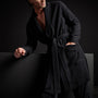 Brushed Thermal Knit Hooded Robe in Black | James Perse Los Angeles