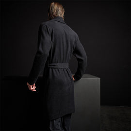 Brushed Thermal Knit Hooded Robe in Black | James Perse Los Angeles