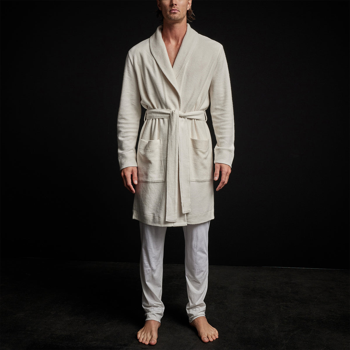 Brushed Thrml Knit Hooded Robe in Oyster | James Perse Los Angeles