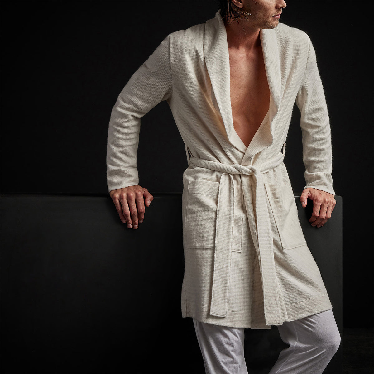 Brushed Thrml Knit Hooded Robe in Oyster | James Perse Los Angeles