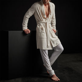 Brushed Thrml Knit Hooded Robe in Oyster | James Perse Los Angeles