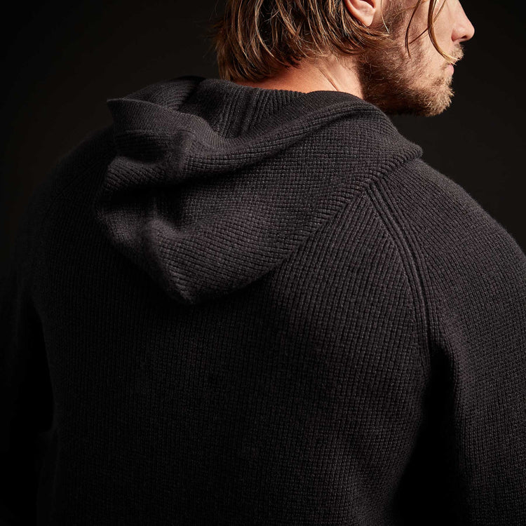 Cashmere Thermal Raglan Hooded Sweater - Black | James Perse Los Angeles