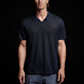 Fine Linen Double Layer Polo in Navy/Black | James Perse Los Angeles