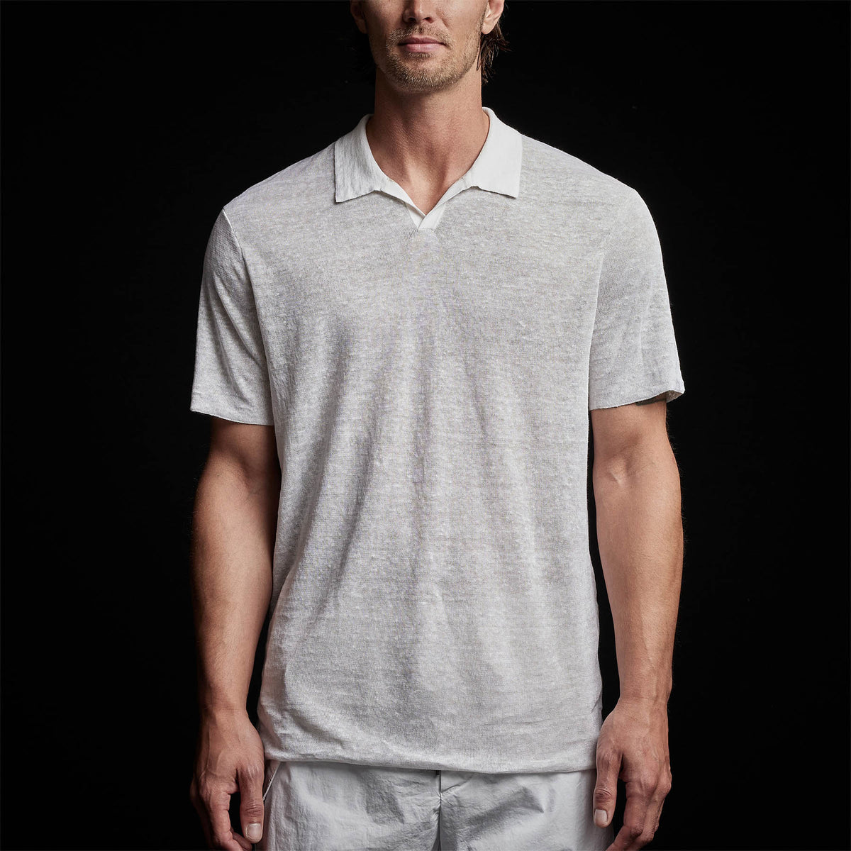 Fine Linen Double Layer Polo in White/Natural | James Perse Los Angeles