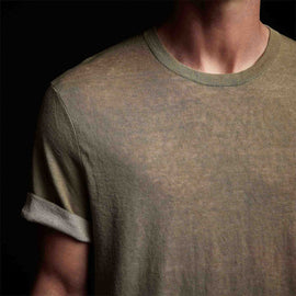 Fine Linen Double Layer Short Sleeve Crew in Military/Natural | James Perse Los Angeles