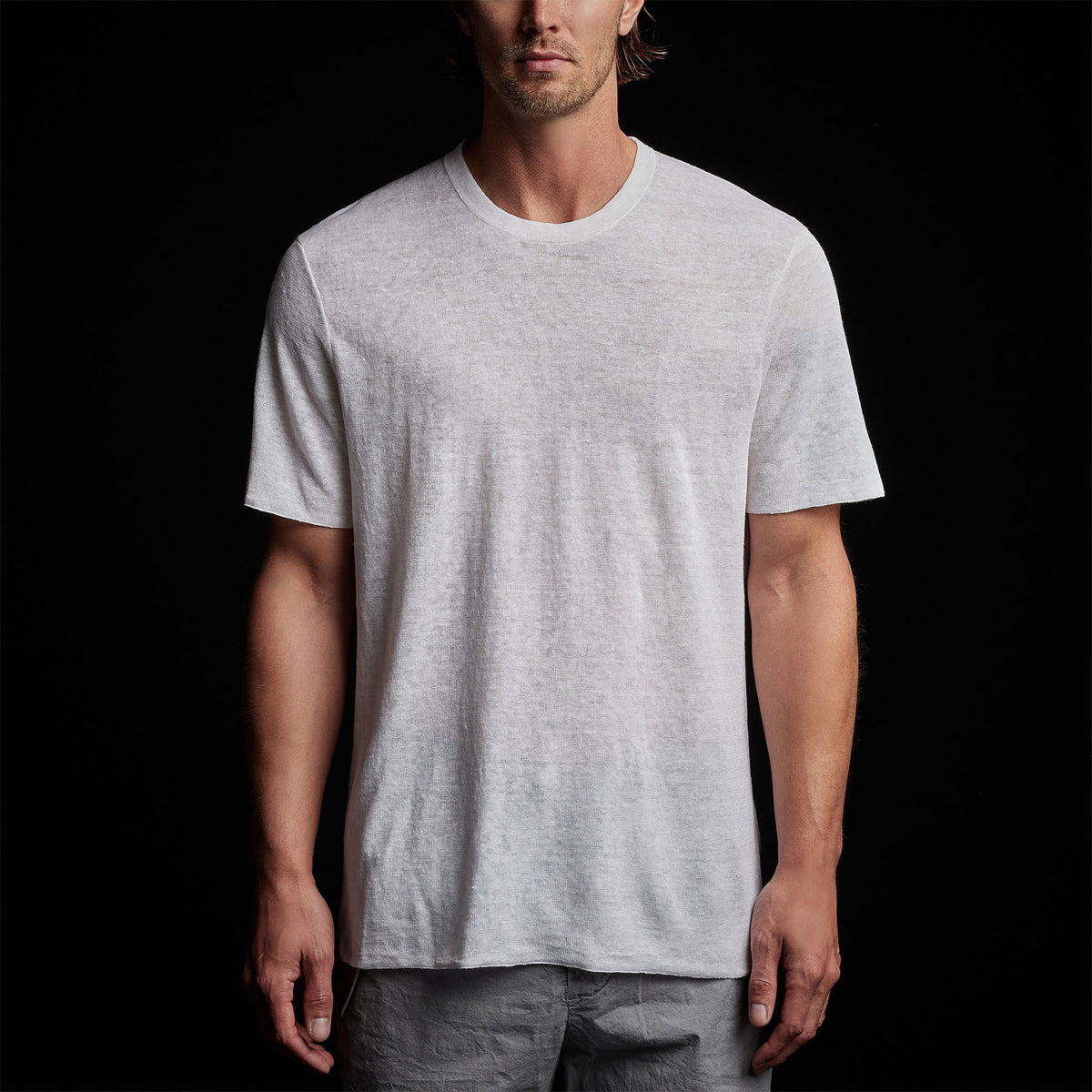 Fine Linen Double Layer Short Sleeve Crew in White/White | James Perse Los Angeles