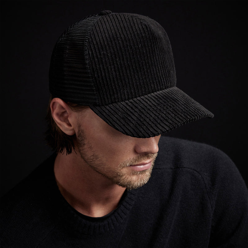Corduroy Trucker Hat in Black | James Perse Los Angeles