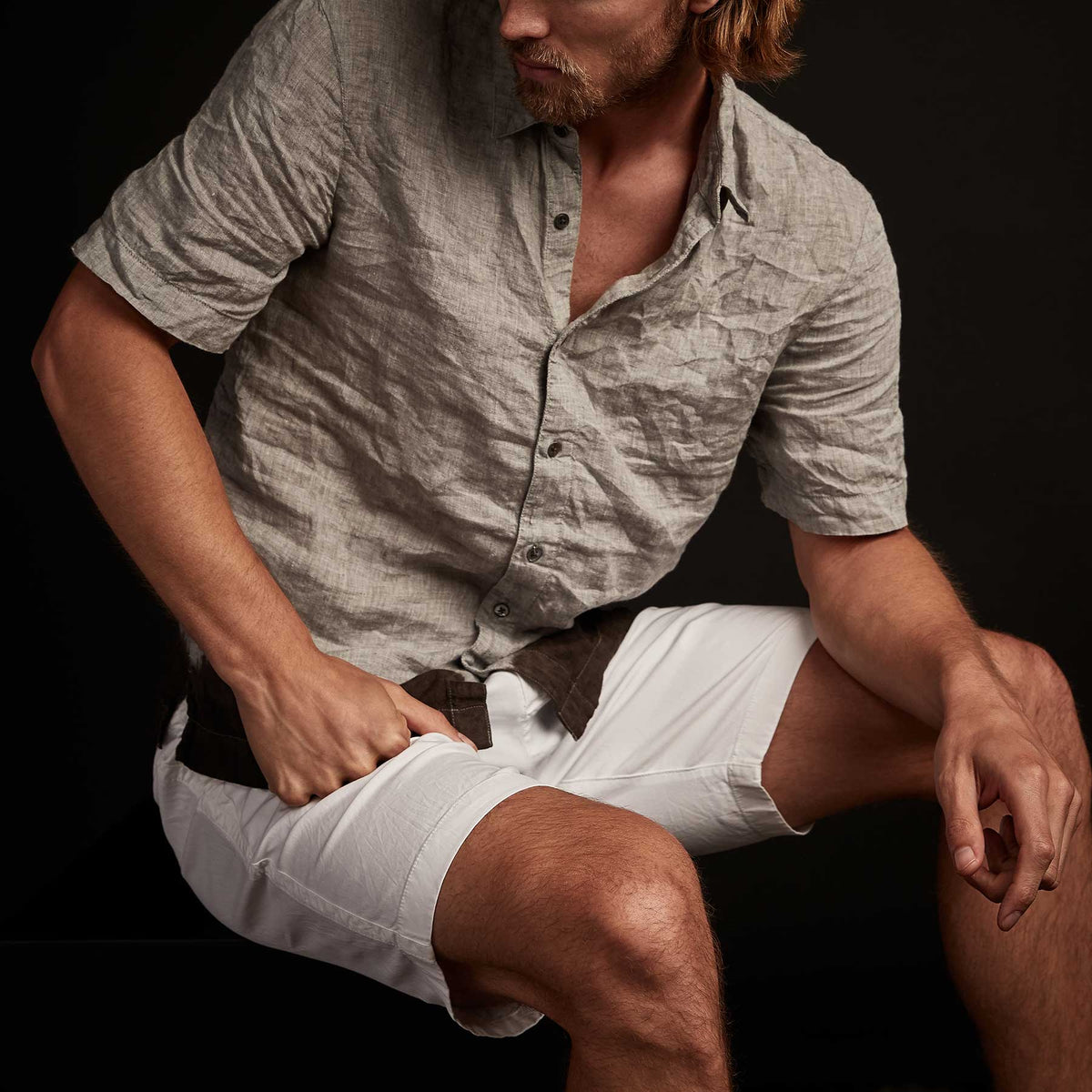 Short Sleeve Linen Shirt In Char/Black | James Perse Los Angeles