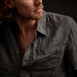 Long Sleeve Linen Pocket Shirt  In Charcoal | James Perse Los Angeles