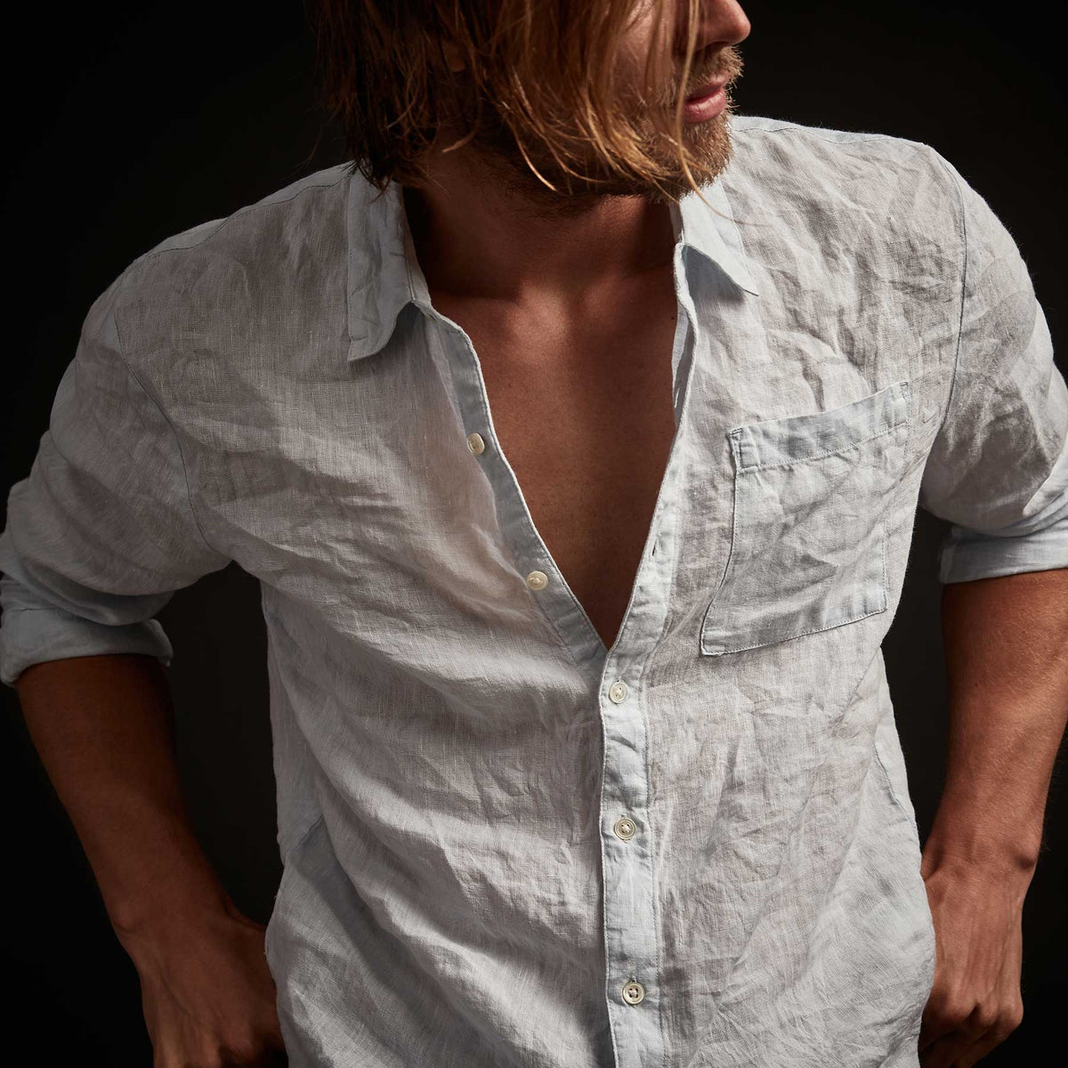Long Sleeve Linen Pocket Shirt  In Wash | James Perse Los Angeles