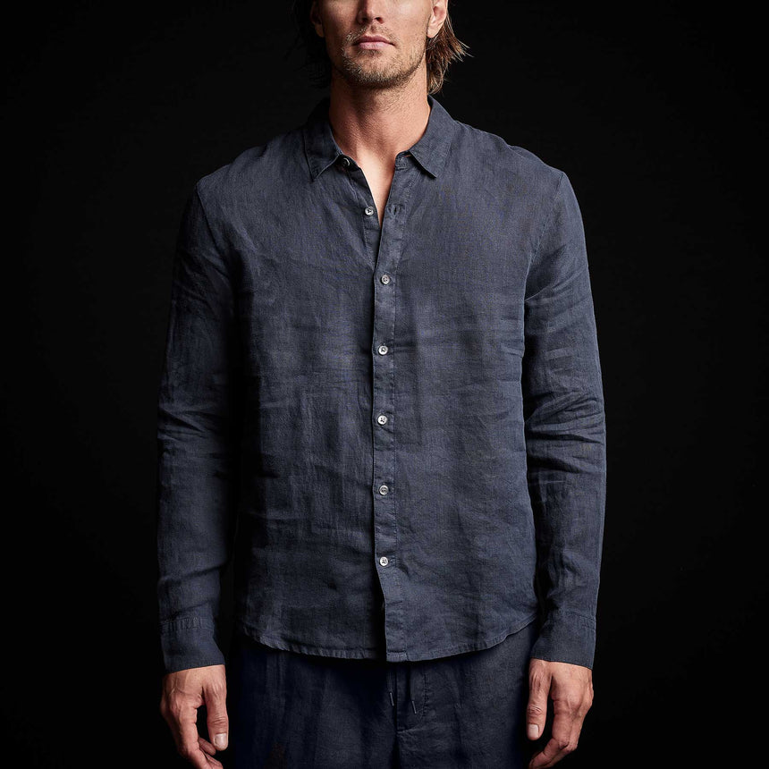 Classic Linen Shirt in Blue Oil | James Perse Los Angeles 