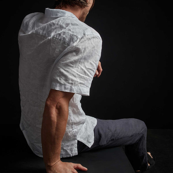 Garment Dyed Short Sleeve Linen Shirt - White | James Perse Los Angeles