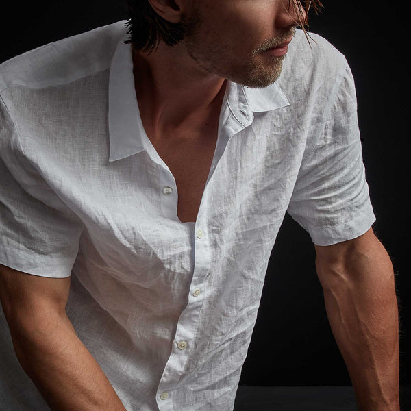 Garment Dyed Short Sleeve Linen Shirt - White | James Perse Los Angeles