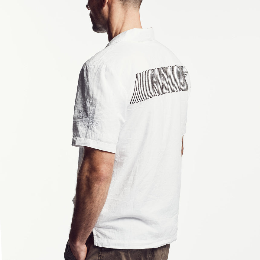 Voile Geometric Embroidered Shirt In White | James Perse Los Angeles