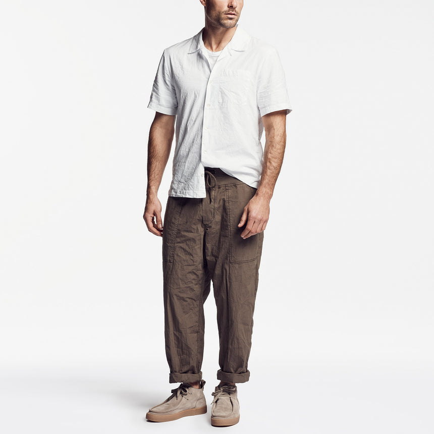 Voile Geometric Embroidered Shirt In White | James Perse Los Angeles