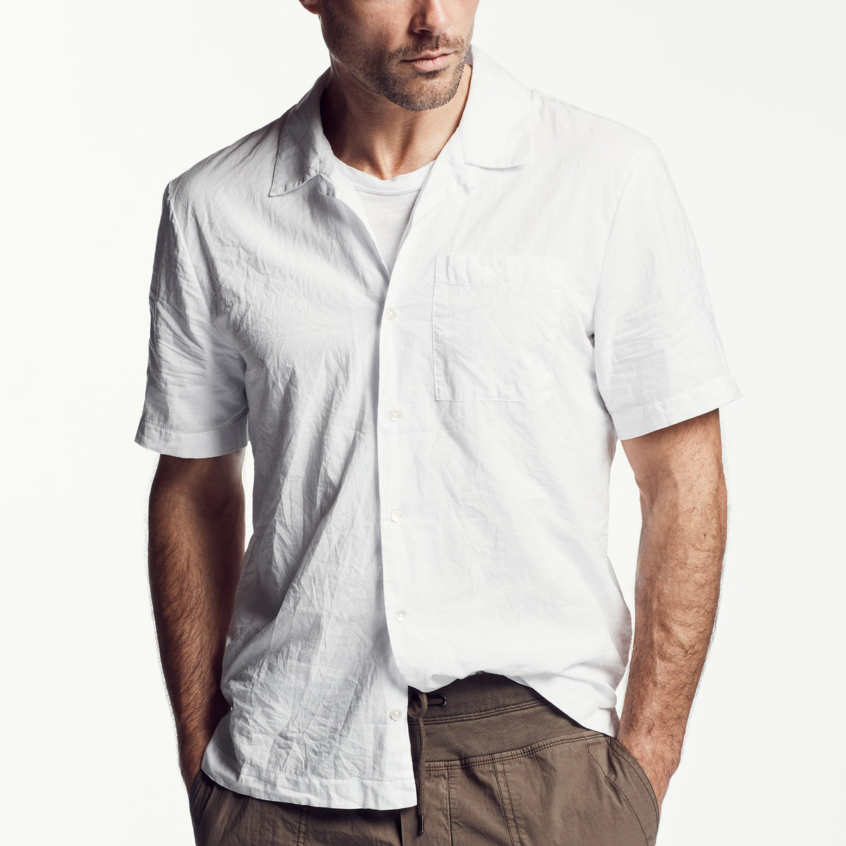 Voile Geometric Embroidered Shirt In White | James Perse Los Angeles