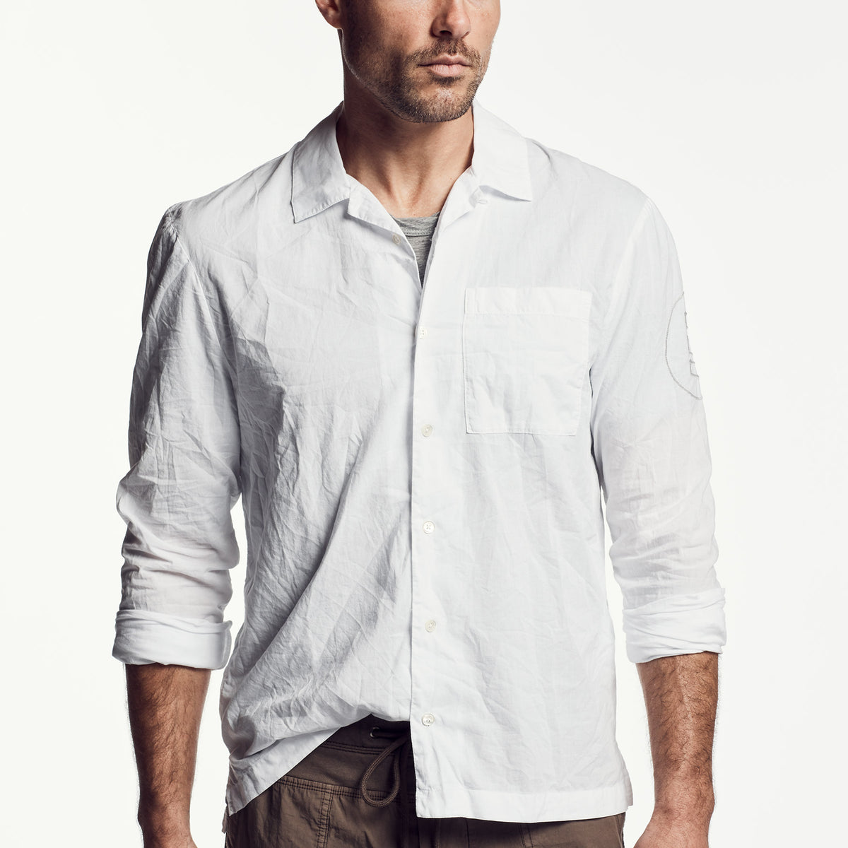 Voile Embroidered Lotus Shirt In White | James Perse Los Angeles