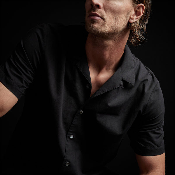 Double Layer Short Sleeve Shirt in Black/Silt | James Perse Los Angeles