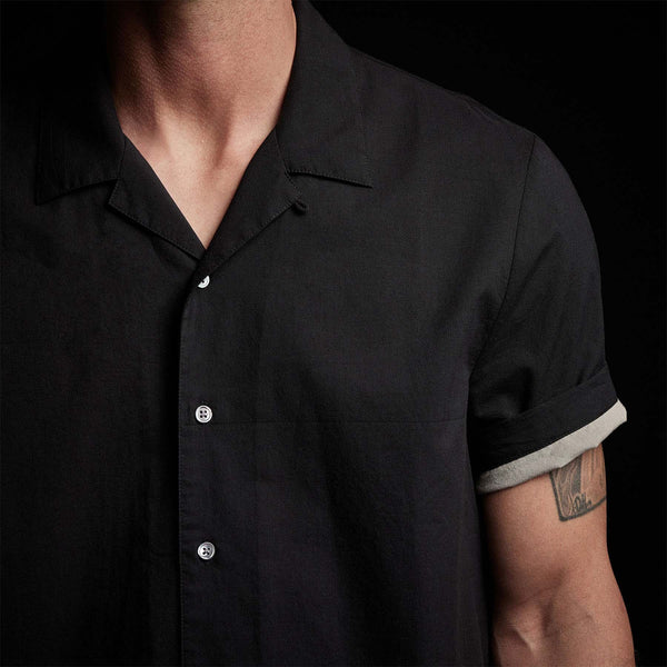 Double Layer Short Sleeve Shirt in Black/Silt | James Perse Los Angeles
