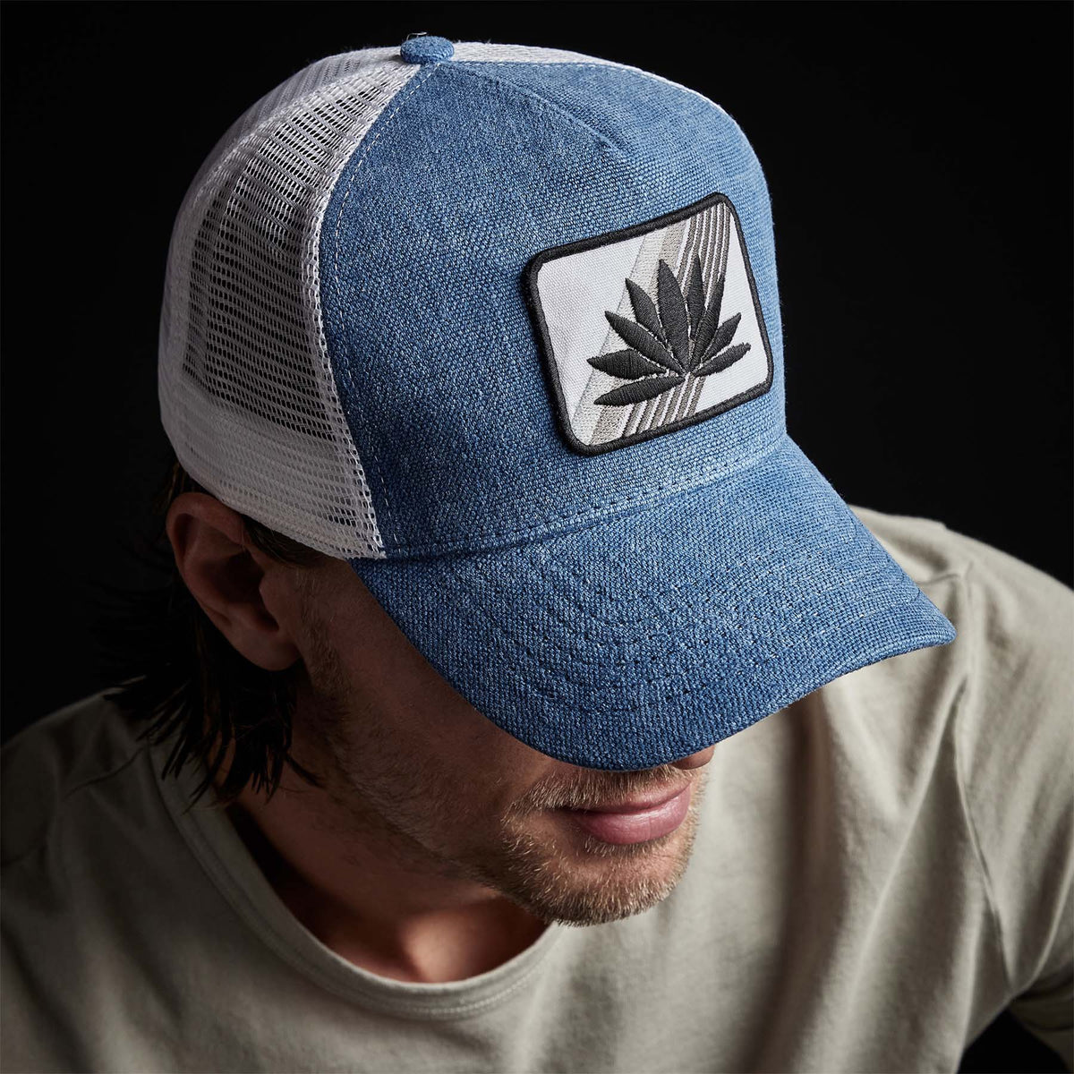 Agave Patch Linen Trucker Hat in Denim | James Perse Los Angeles