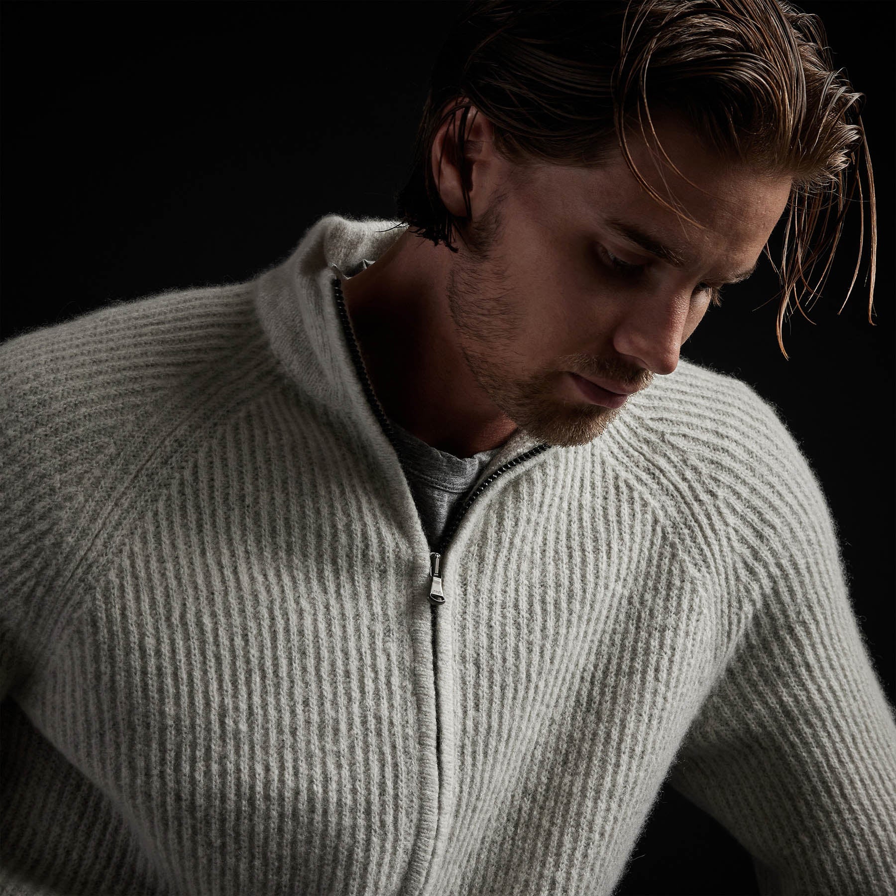 Rib Full Zip Sweater - Mist | James Perse Los Angeles