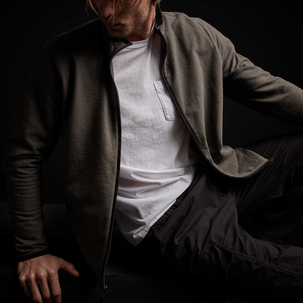 Brushed Terry Funnel Neck Jacket - Bark | James Perse Los Angeles