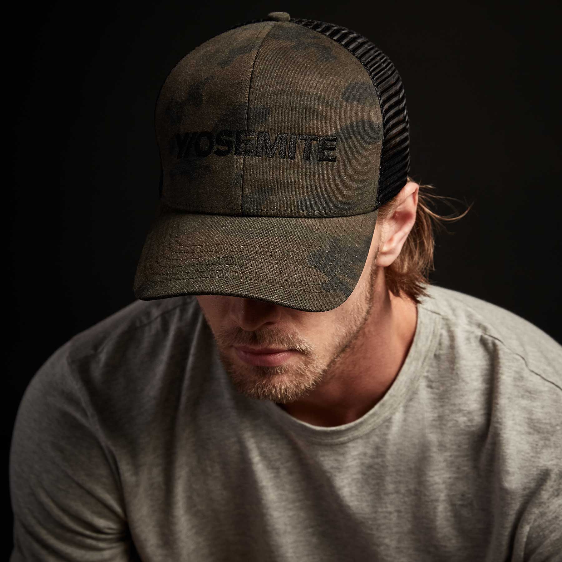 Y/OSEMITE Camo Trucker Hat In Terrain Camo | James Perse Los Angeles
