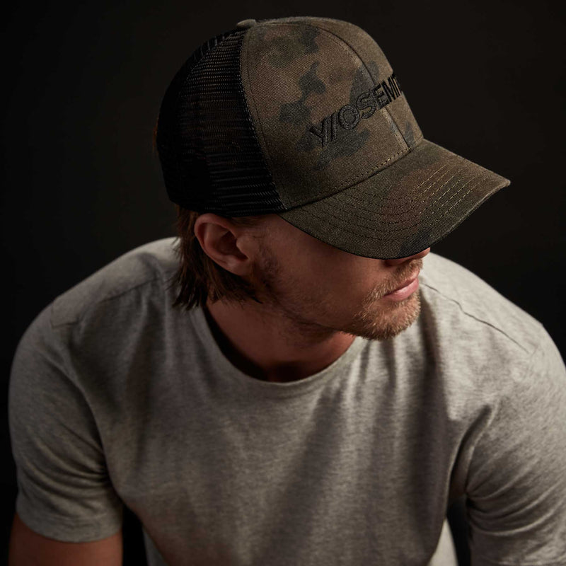 Y/OSEMITE Camo Trucker Hat In Terrain Camo | James Perse Los Angeles