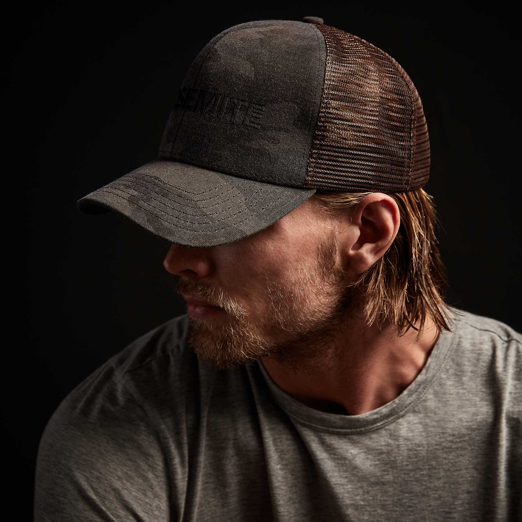 Y/OSEMITE Camo Trucker Hat In Forest Camo | James Perse Los Angeles