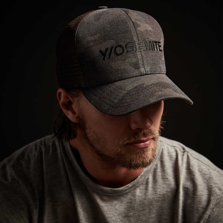 Y/OSEMITE Camo Trucker Hat In Forest Camo | James Perse Los Angeles