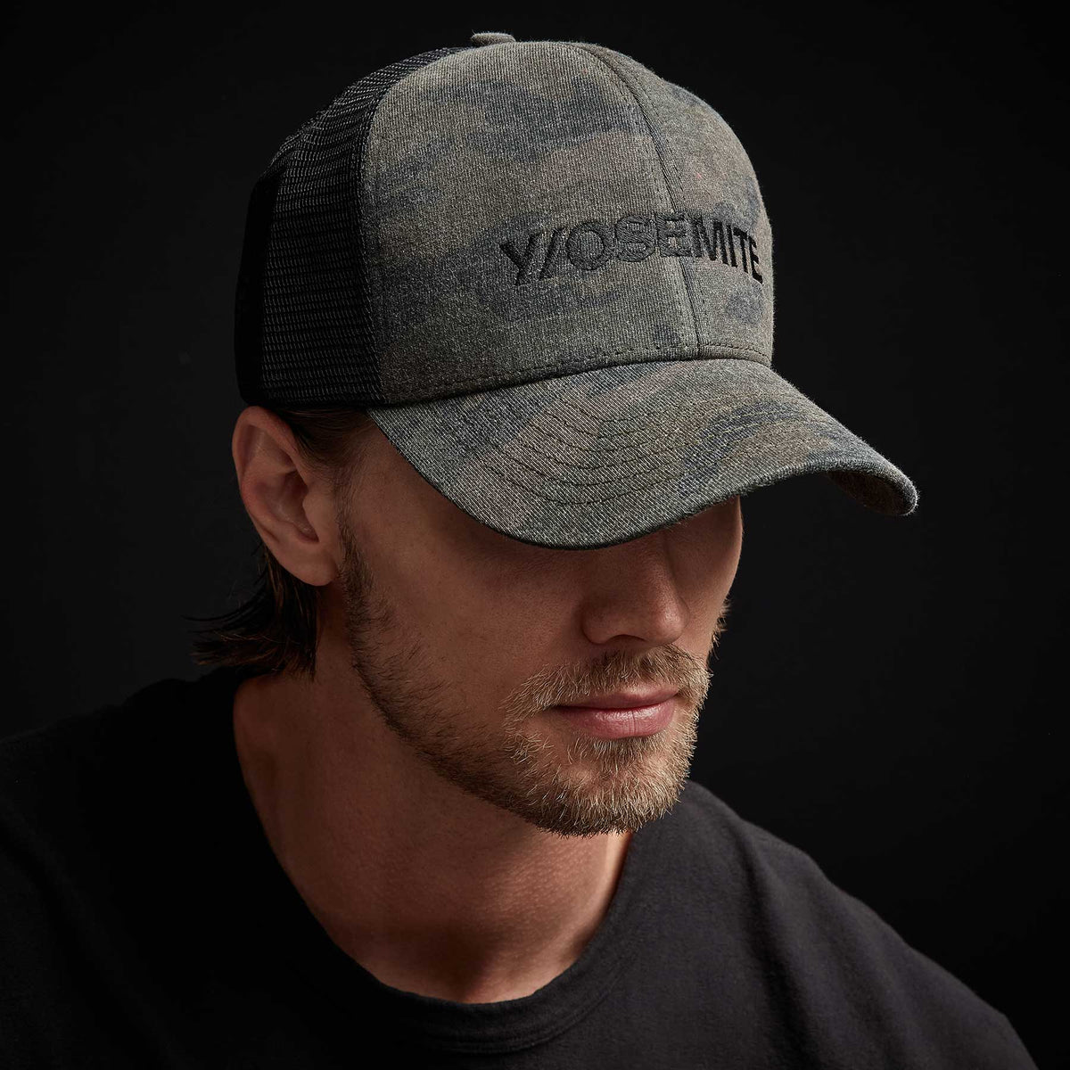 Y/OSEMITE Camo Trucker Hat - Greystone Pigment | James Perse Los Angeles