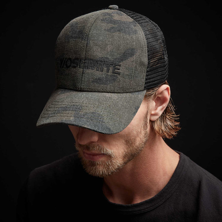 Y/OSEMITE Camo Trucker Hat - Greystone Pigment | James Perse Los Angeles