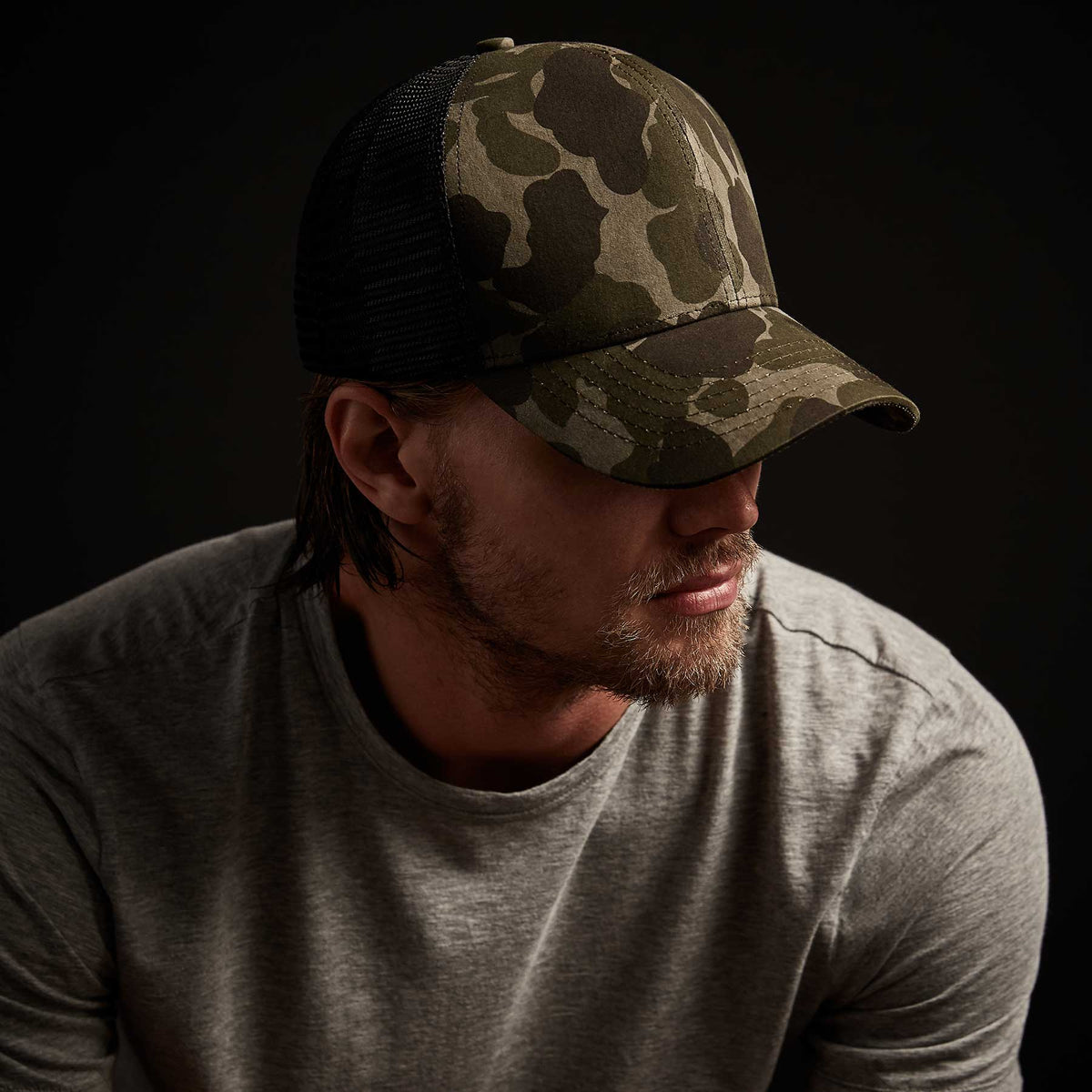 Camo Poplin Trucker Hat In Marjoram Pigment | James Perse Los Angeles