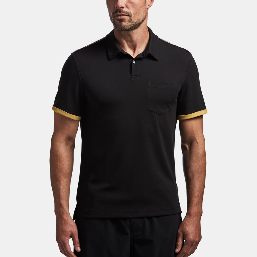 Y/OSEMITE Shoulder Stripe Performance Polo In Black | James Perse Los Angeles