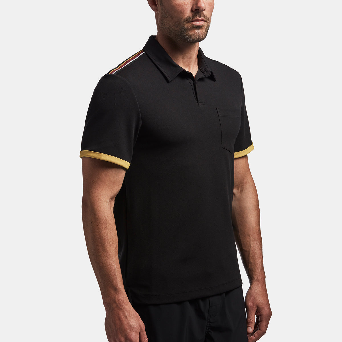Y/OSEMITE Shoulder Stripe Performance Polo In Black | James Perse Los Angeles